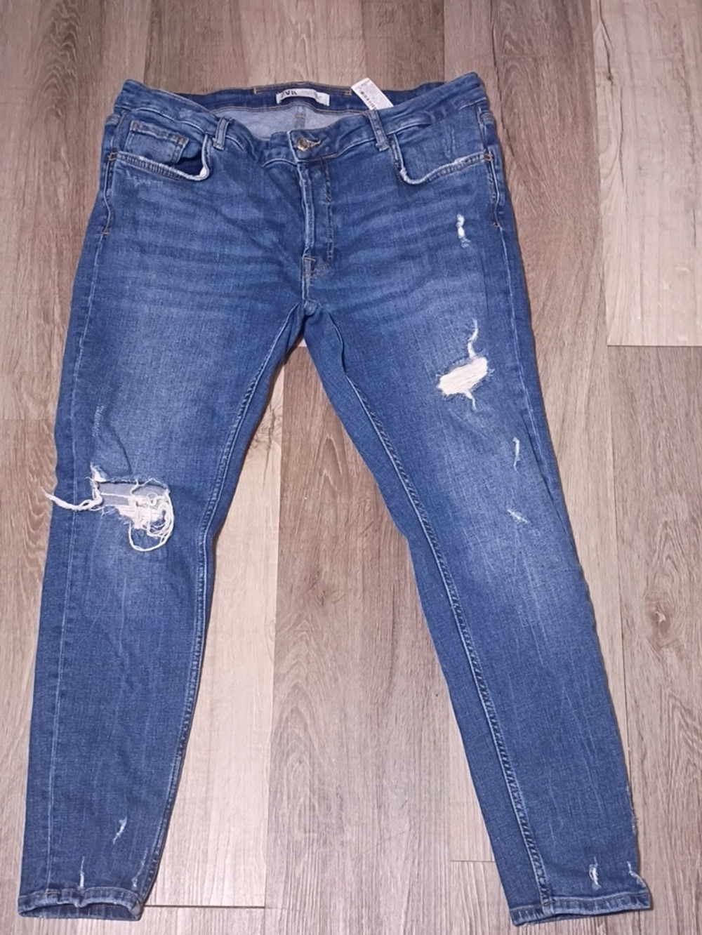 Zara Blue Slim Ripped Jeans